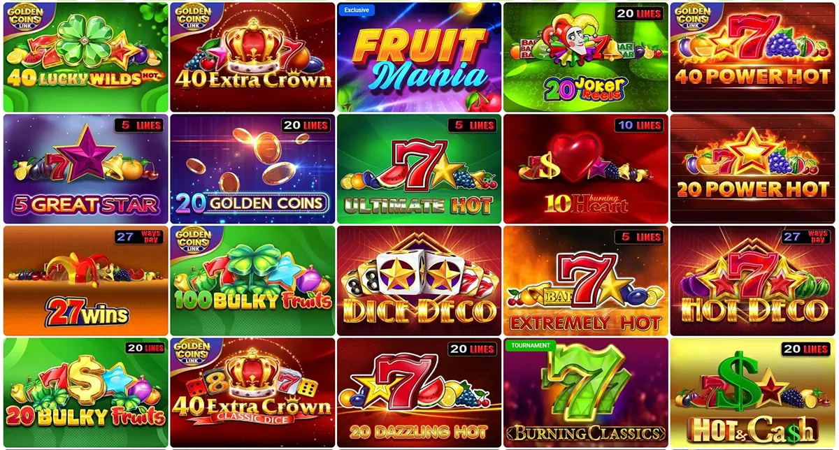 Grid of slot game thumbnails in the Arada Bet lobby